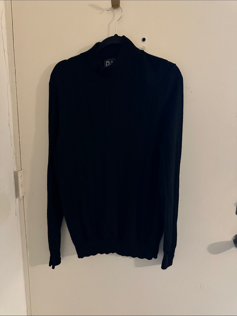 Jos. A. Bank Men's Solid Knit Pullover Mock Neck Merino Wool Sweater Black M